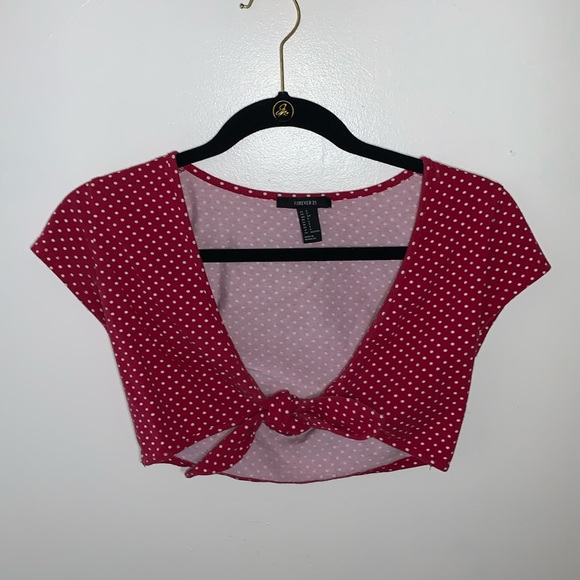 Forever 21 Tops - Forever 21 Short Sleeve Red Polka Dot Tie Crop Top